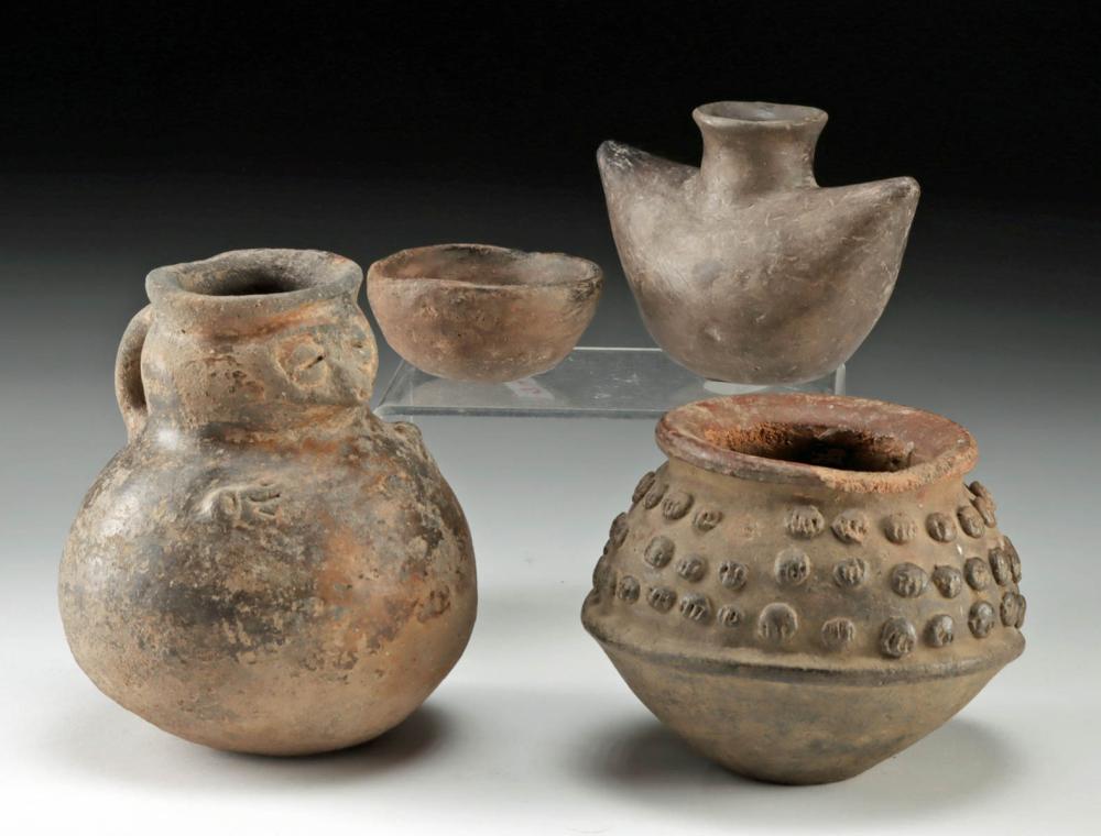 Four Nayarit Pottery Vessels - Bowl, Jars, & Mug sold by Artemis Gallery, lot 41 — auction record photograph
