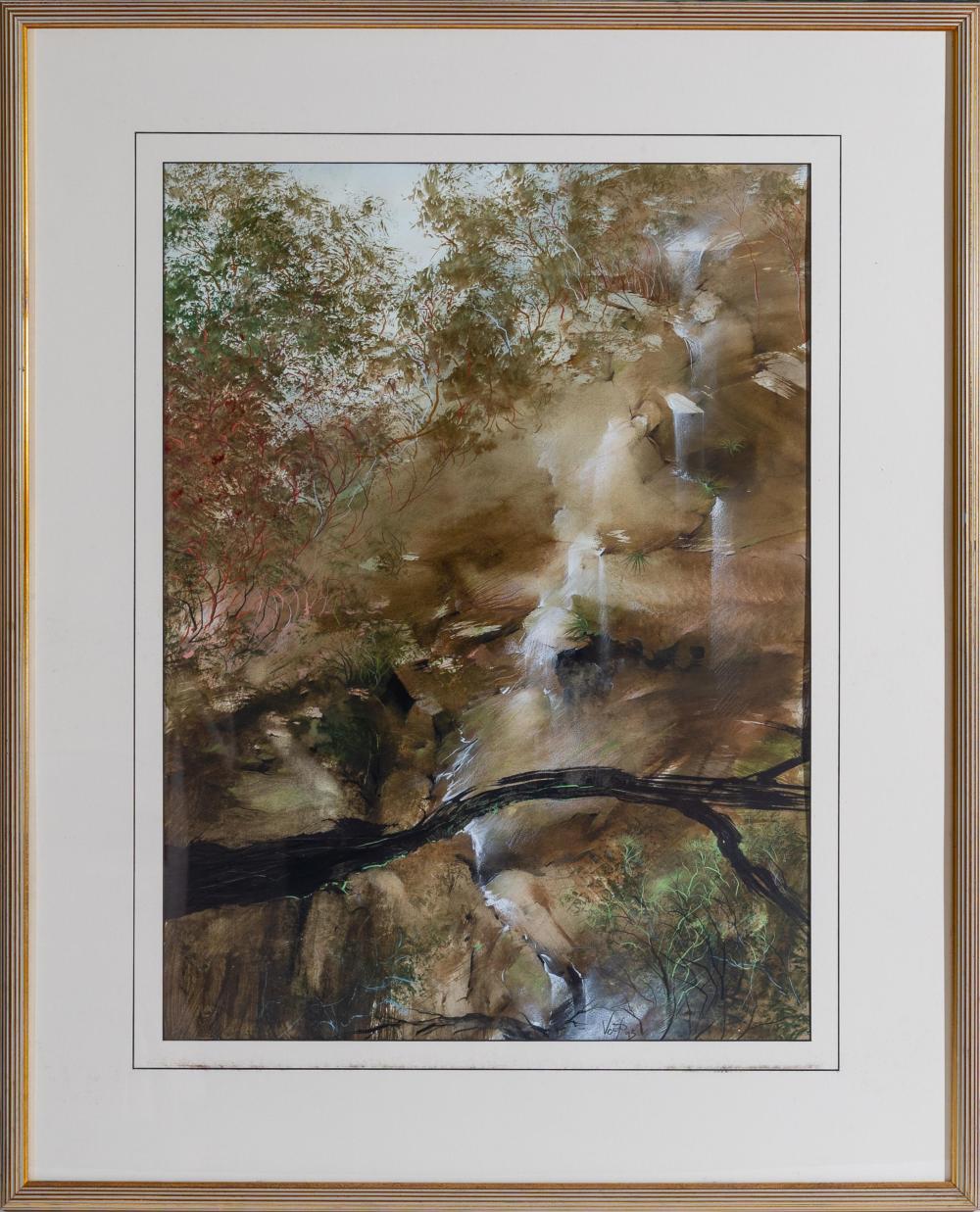 David John Voigt comparable auction result: david john voigt australian 1944 impressions from meander falls tasmania watercolour and mixed media 74 x 55cm frame size 102 x 83cm