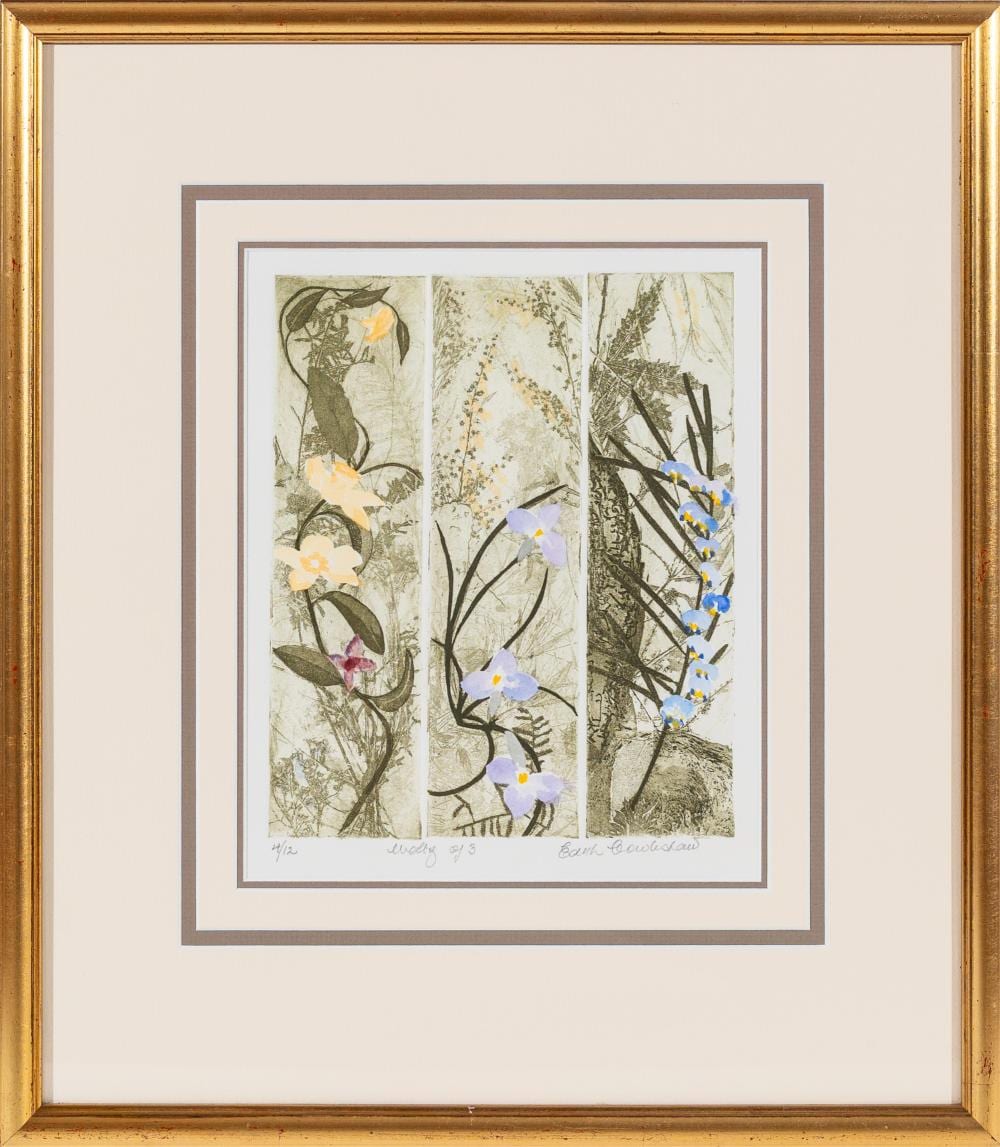Edith Cowlishaw comparable auction result: edith cowlishaw australian 1924 waltz of 3 coloured etching 24 x 19cm frame size 49 x 43cm