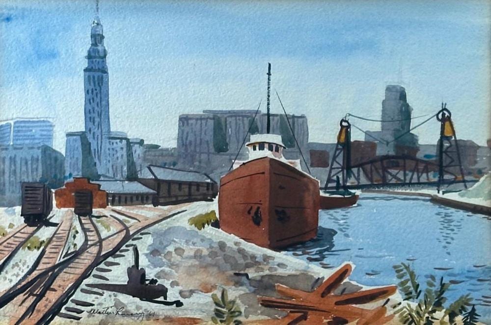Martin Linsey comparable auction result: martin linsey watercolor view of downtown cleveland