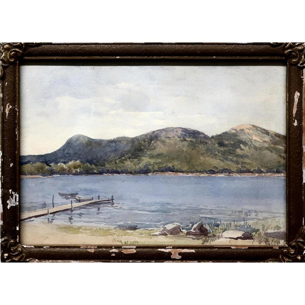 Robert Ford Gagen comparable auction result: robert ford gagen canadian 1847 1926 lake scene with dock and boats
