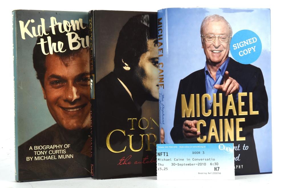 Michael Caine comparable auction result: michael caine and tony curtis three signed first