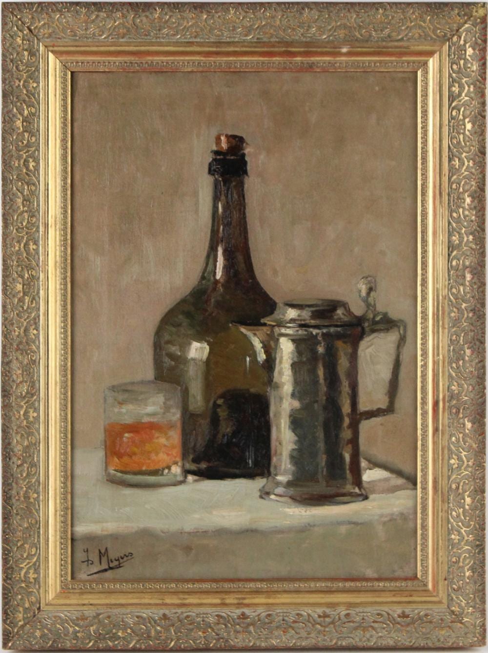 Isidore Meyers comparable auction result: isidore meyers belgian 1836 1917 still life with bottle and jug oil on canvas