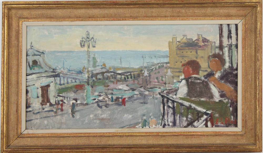 Edward Le Bas comparable auction result: edward le bas english 1904 1966 couple dining on balcony oil on canvas