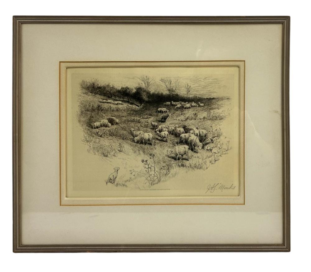 John Monks comparable auction result: john monks 1850 1917 pastoral scene sheep etching