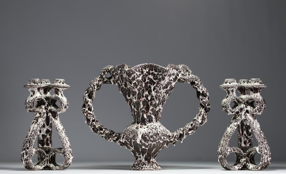 marius giuge 1909 1980 vallauris vase and pair of candlesticks in glazed ceramic · Goldfield Auction · 2024-09-21 Marius Giuge comparable auction result: marius giuge 1909 1980 vallauris vase and pair of candlesticks in glazed ceramic