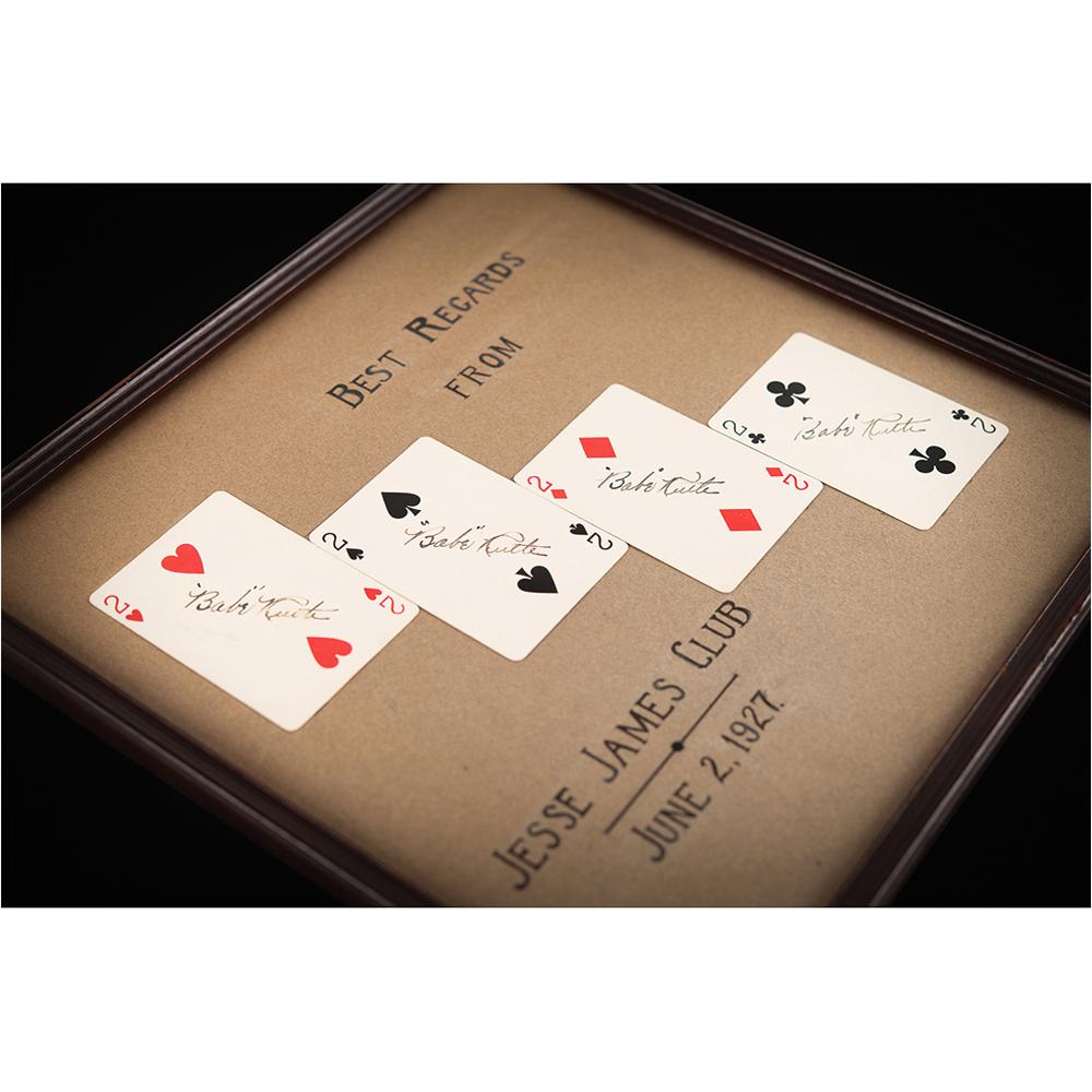 Babe Ruth (4) Signed 'Jesse James Club' Playing Cards from 1927, Presented to the Owner of the Legendary Semi-Pro Baseball Club, the Doherty Silk Sox sold by RR Auction, lot 5097 — auction record photograph