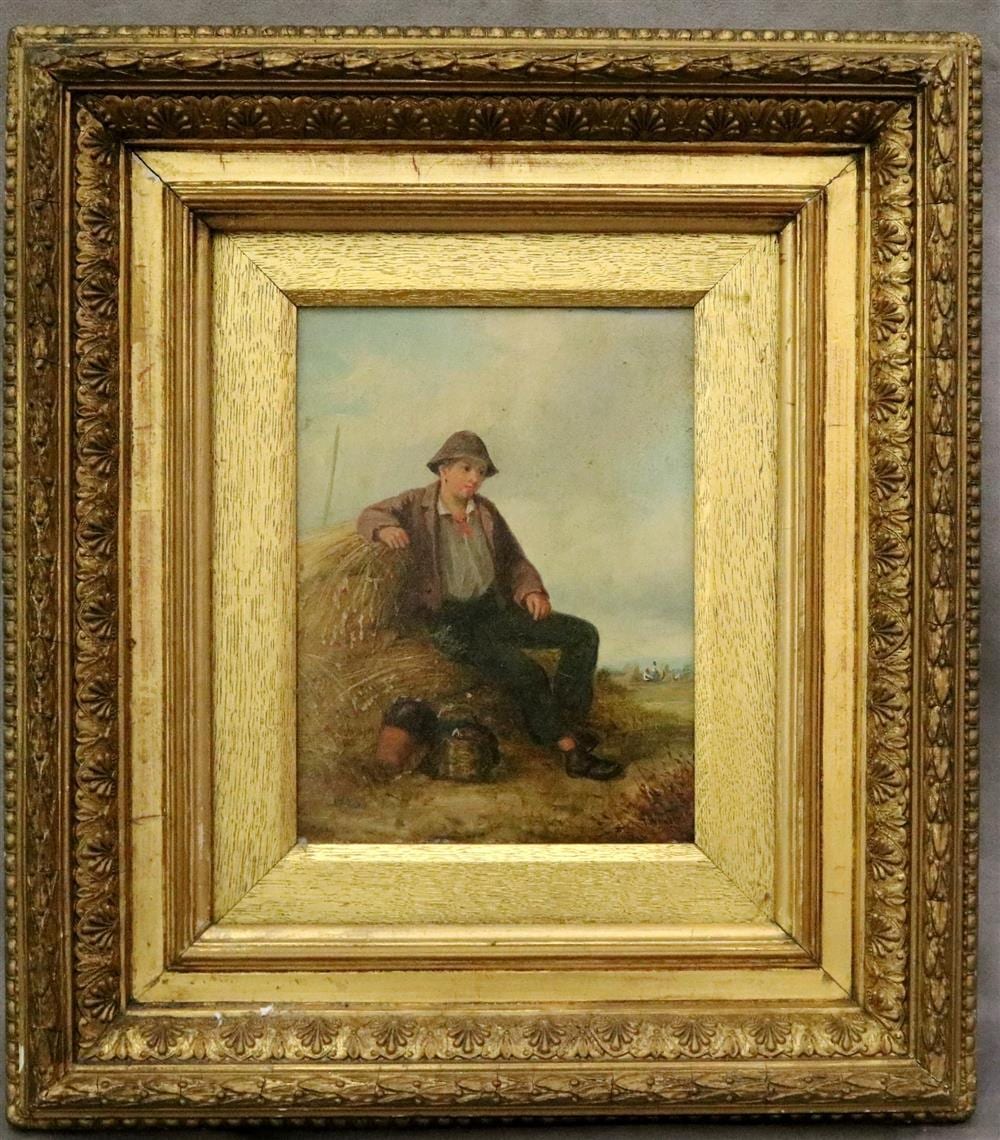 Thomas Webster comparable auction result: thomas webster british 1800 1886 man and haystack oil on canvas signed lower right hand corner framed