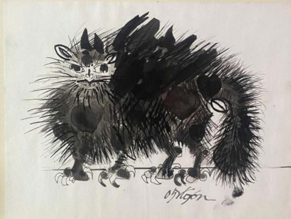 Alejandro Obregón (1920-1992) Gata, sf. Tinta china sobre papel Medidas: 30 x 23 cm comparable sale