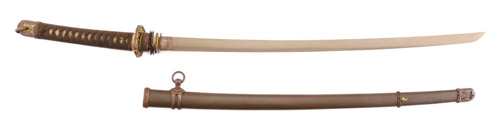WWII JAPANESE KATANA TRAINING SWORD Circa 1940 Length of blade 29". Total length 40". sold by Eldred's, lot 2228 — auction record photograph