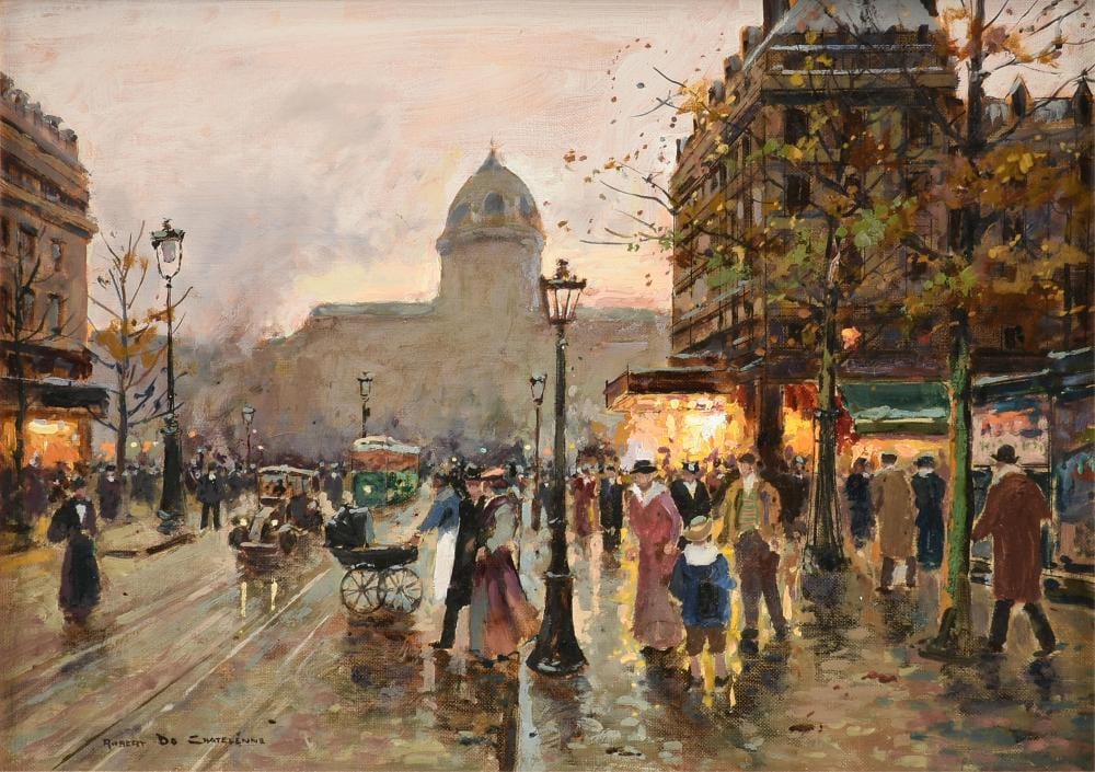 Robert De Chatelenne comparable auction result: robert de chatelenne american texas 20th century a painting paris street scene with baby carriage 20th century