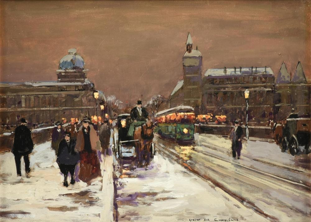 Robert De Chatelenne comparable auction result: robert de chatelenne american texas 20th century a painting paris street scene in winter with trams 20th century
