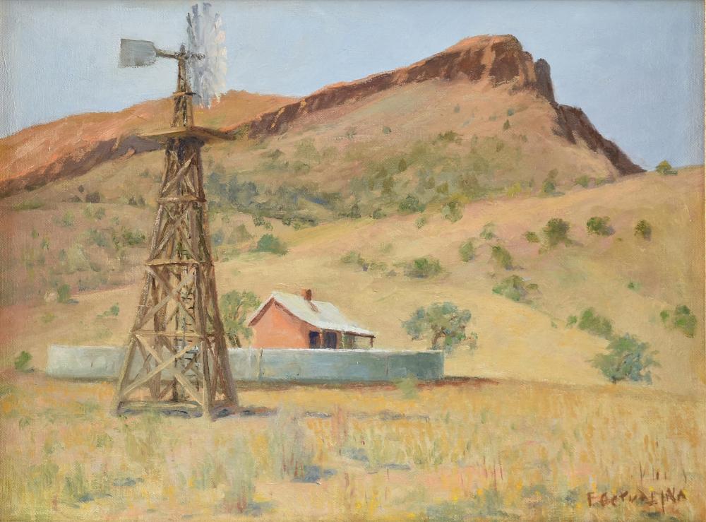 Frank Gervasi comparable auction result: frank gervasi american texas 1895 1986 a painting homestead with windmill 20th century