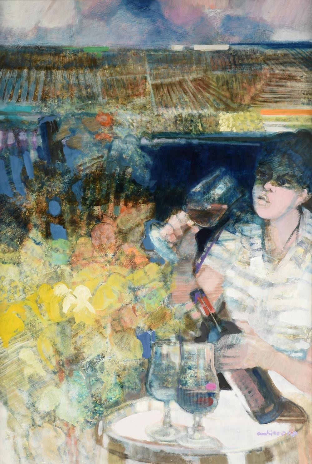 Paul Gaston Ambille comparable auction result: paul ambille french 1930 2010 a painting le verre de bordeaux 2000