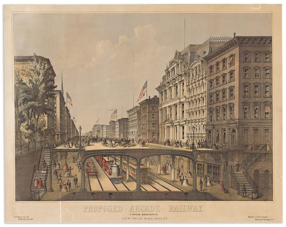 August Will comparable auction result: august will 1834 1910 proposed arcade railway under broadway view near wall street 1870