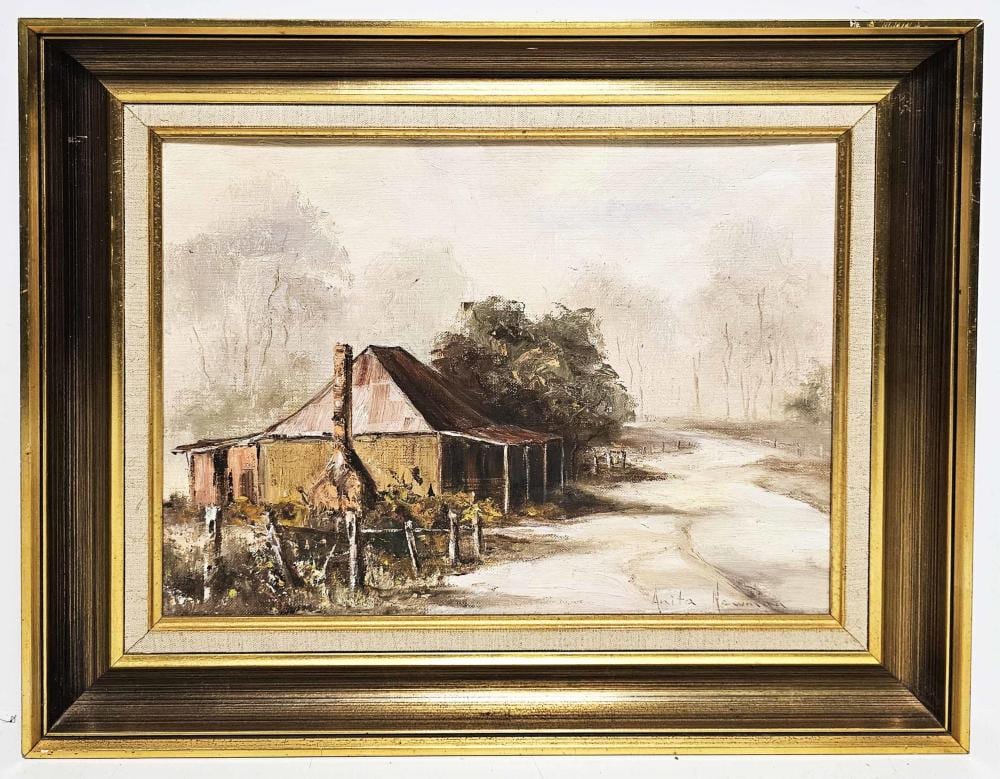 Anita Newman comparable auction result: anita newman bushmans cottage oil on board 43 x 53cm