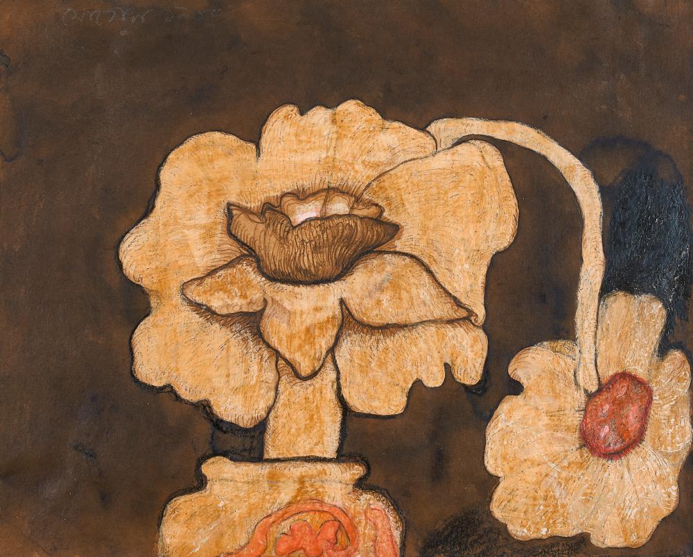 jogen chowdhury b 1939 untitled flowers ink and pastel on paper laid · Christie's · 2024-09-18 Jogen Chowdhury comparable auction result: jogen chowdhury b 1939 untitled flowers ink and pastel on paper laid