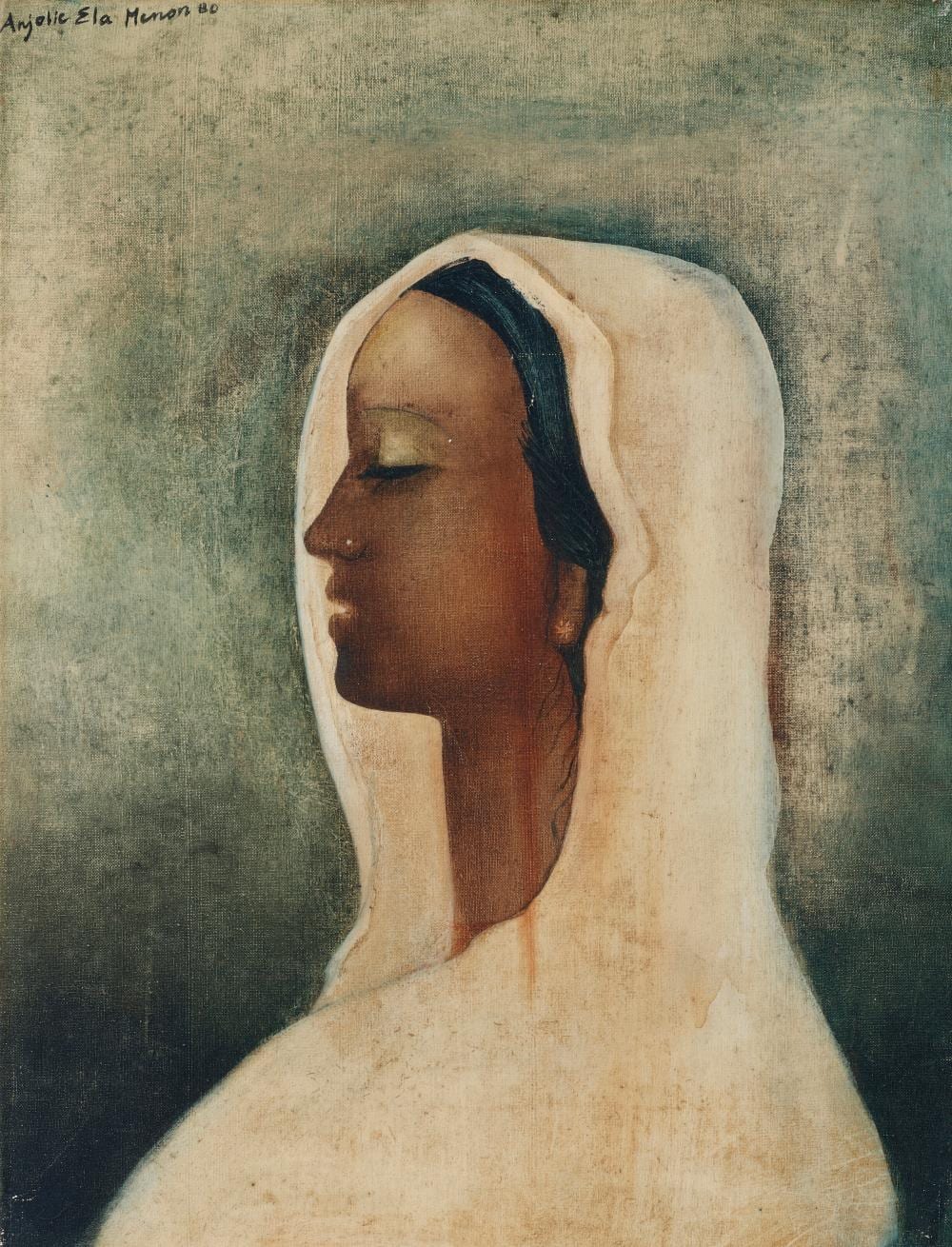 anjolie ela menon b 1940 portrait oil on canvas 24 x 18 in 61 x 45 7 · Christie's · 2024-09-18 Anjolie Menon comparable auction result: anjolie ela menon b 1940 portrait oil on canvas 24 x 18 in 61 x 45 7