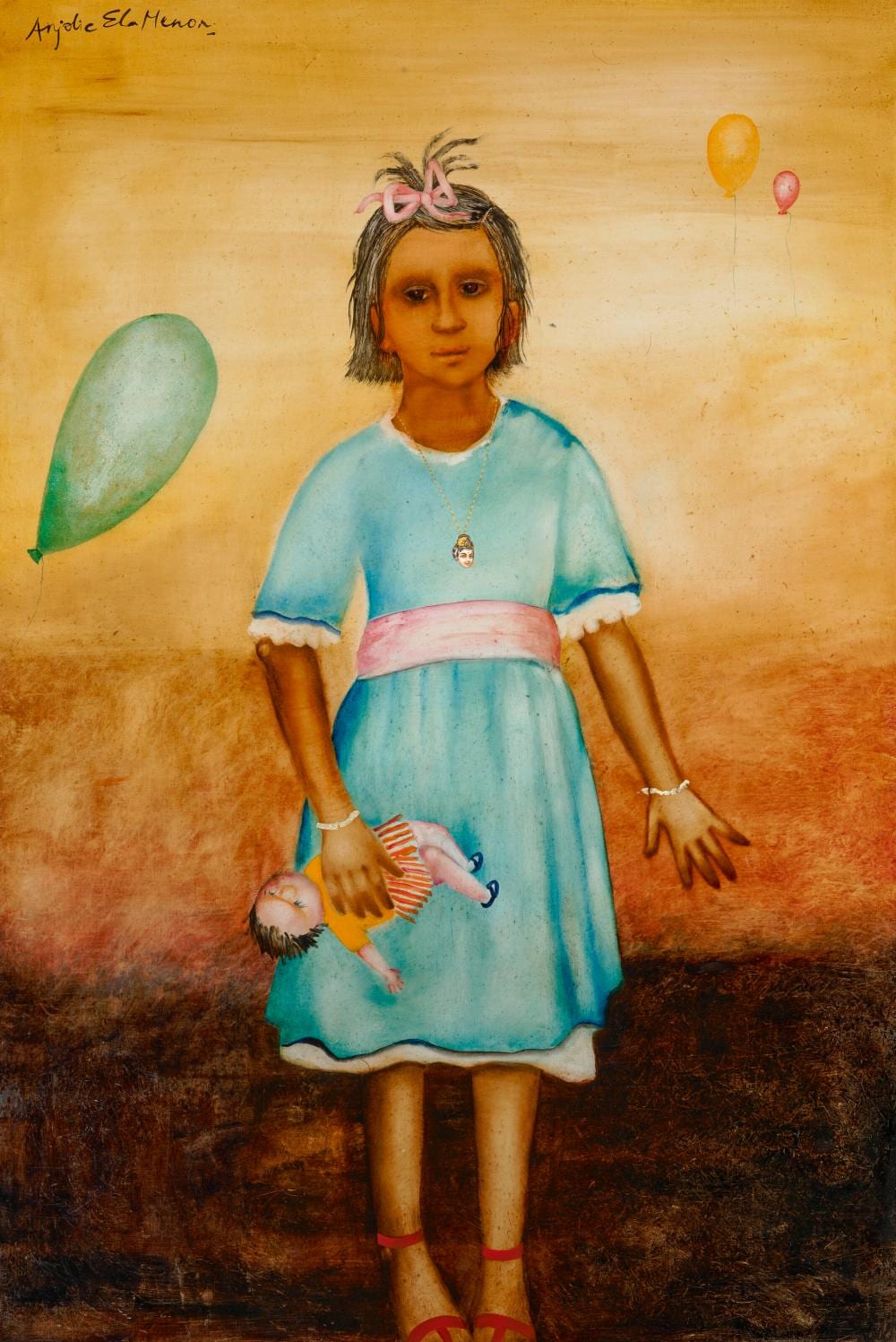 anjolie ela menon b 1940 manorama s birthday party oil gold leaf and · Christie's · 2024-09-18 Anjolie Menon comparable auction result: anjolie ela menon b 1940 manorama s birthday party oil gold leaf and