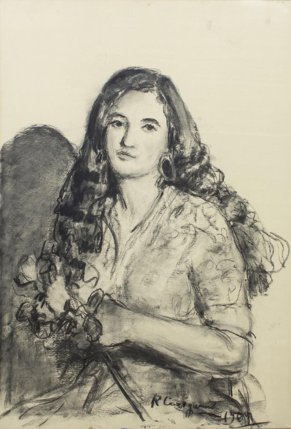 Roberto Carignani comparable auction result: charcoal and pastel drawing by roberto carignani
