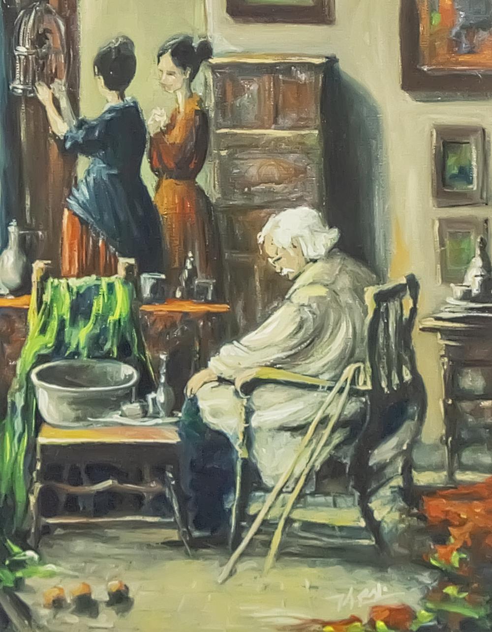 Yoram Lukov comparable auction result: yoram lukov b 1940 figures in the living room oil on canvas 1974