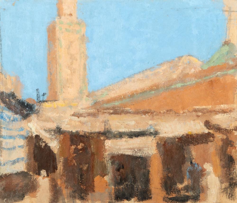 colin watson b 1966 souk market scene casein tempera on card 22 5 x 19 5cm 8 8 x 7 6 initialled cw bottom left · Adam's · 2024-09-25 Colin Watson comparable auction result: colin watson b 1966 souk market scene casein tempera on card 22 5 x 19 5cm 8 8 x 7 6 initialled cw bottom left