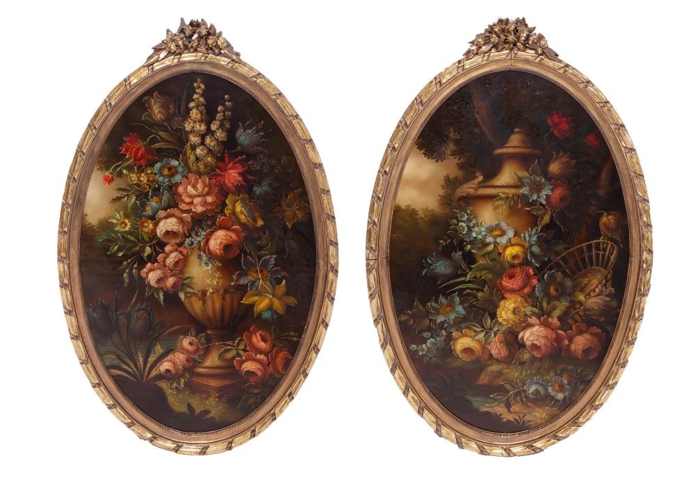 Pair of Antique Victorian Oval Paintings of Still Life on Decorated Gilt Frame sold by Dallas Auction Gallery, lot 181 — auction record photograph