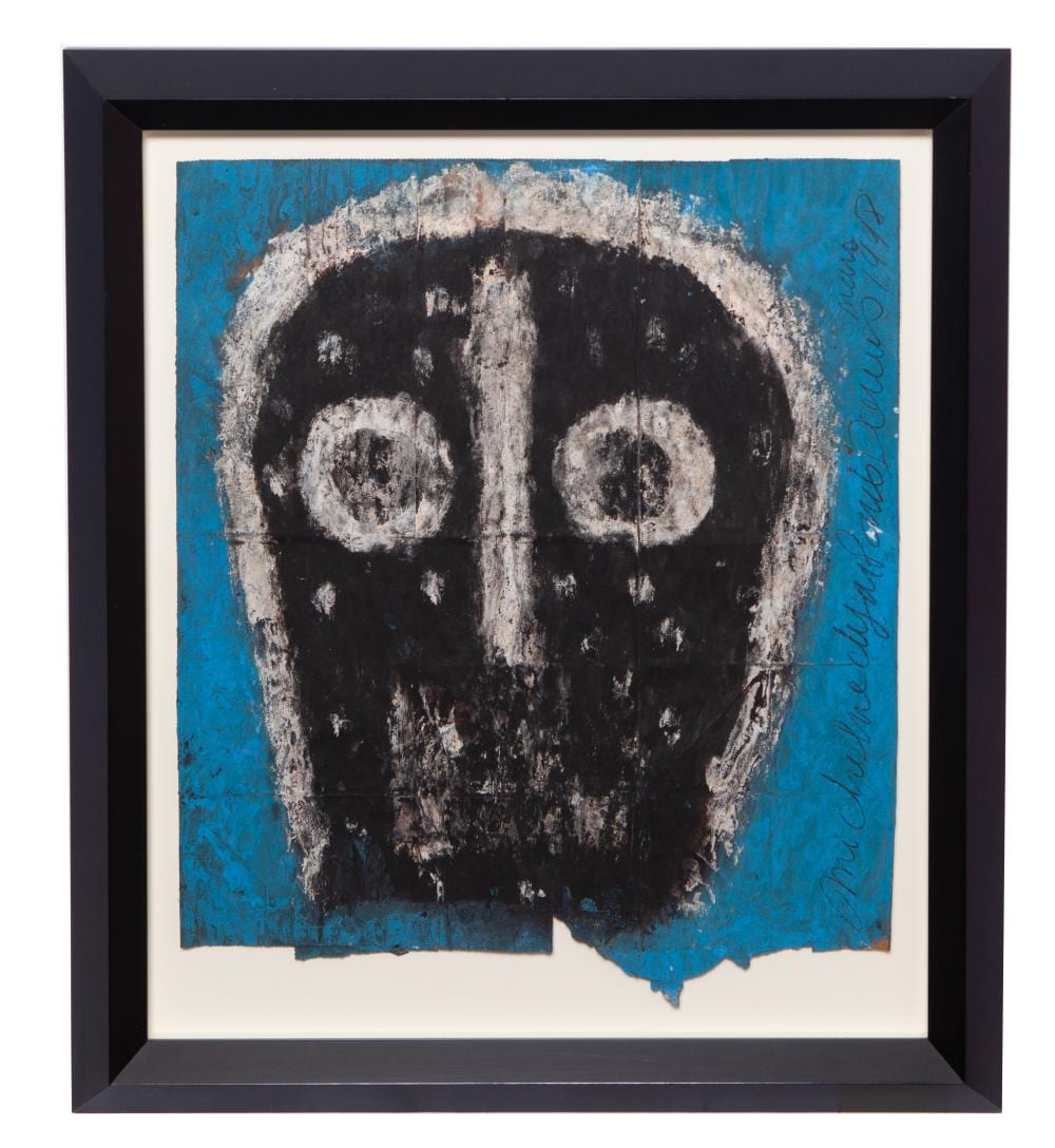 michel nedjar untitled face on blue crayon on paper and gouache · Dallas Auction Gallery · 2024-09-24 Michel Nedjar comparable auction result: michel nedjar untitled face on blue crayon on paper and gouache