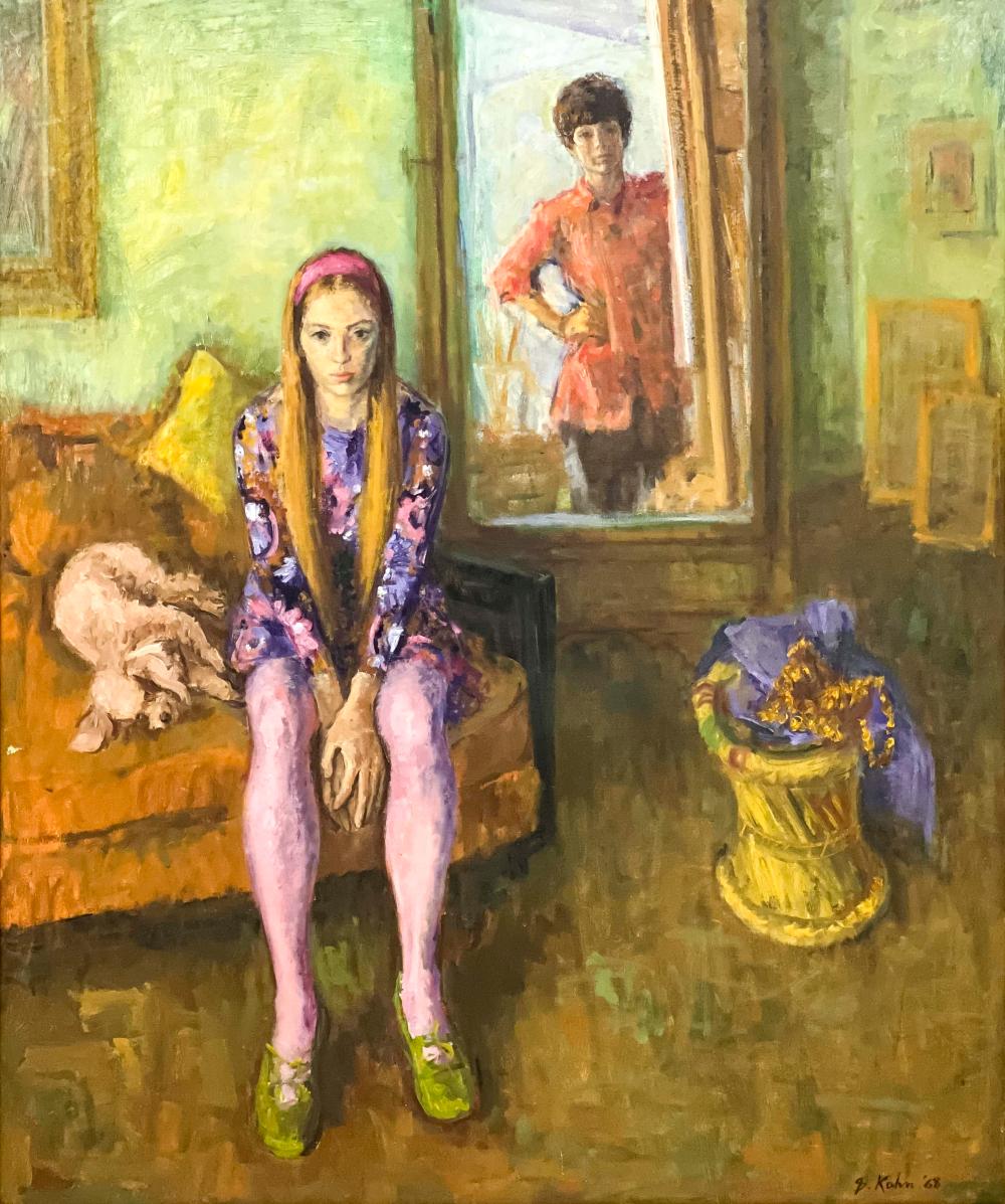 Susan Kahn comparable auction result: susan kahn self portrait with young girl and dog