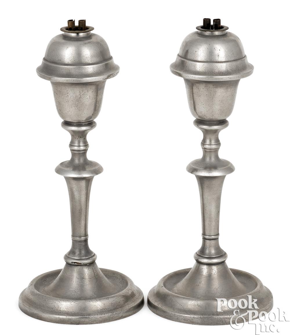 Roswell Gleason comparable auction result: roswell gleason pair of pewter fluid lamps