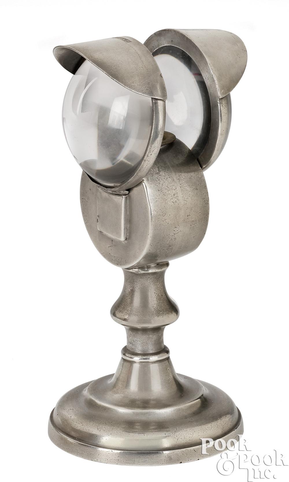Roswell Gleason comparable auction result: roswell gleason pewter bull s eye fluid lamp