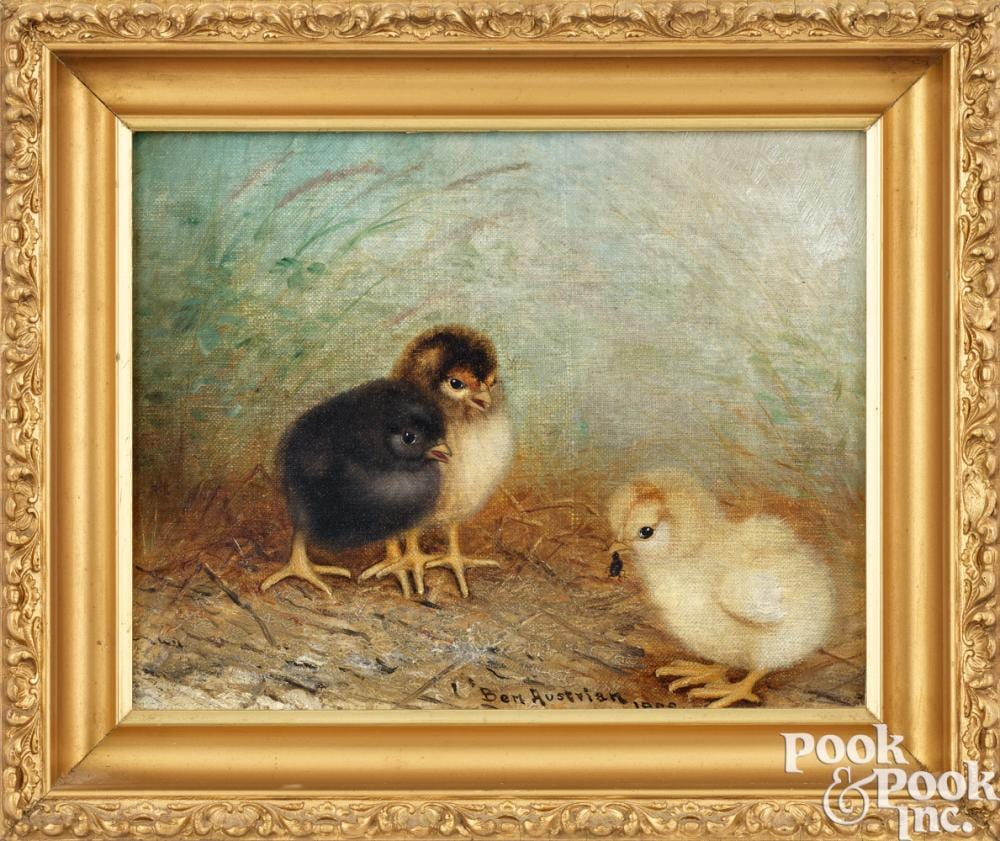 Ben Austrian comparable auction result: ben austrian oil on canvas of three chicks