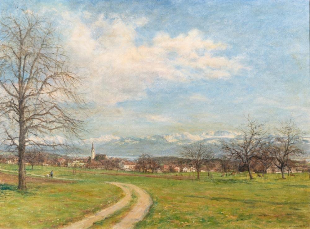 Adolf Helmberger comparable auction result: adolf helmberger st gilgen 1885 st gilgen 1967 view from hombrechtikon over lake zurich to the glarus alps