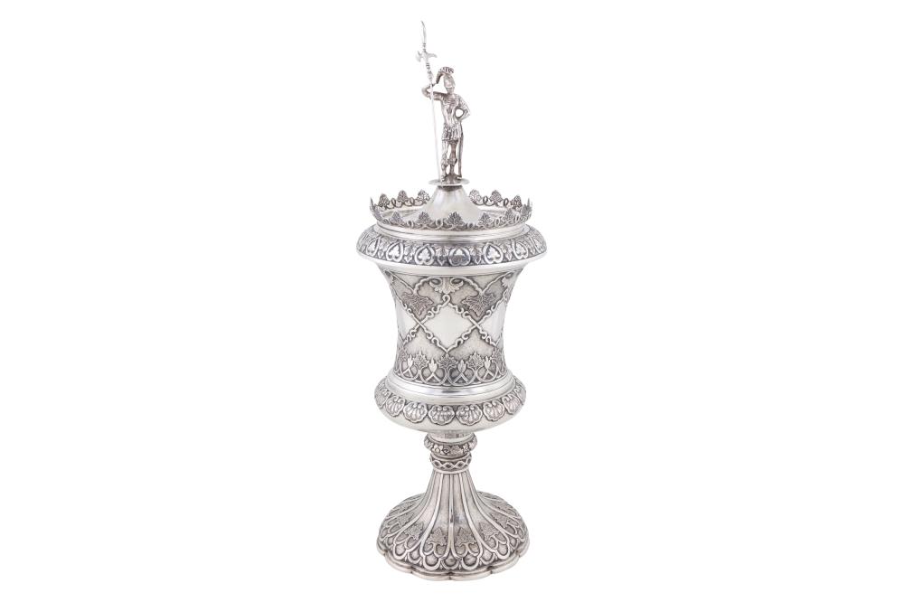 A rare mid-19th century Chinese export silver cup and cover, Canton circa 1860, marked for Khe Cheong sold by Chiswick Auctions, lot 8 — auction record photograph