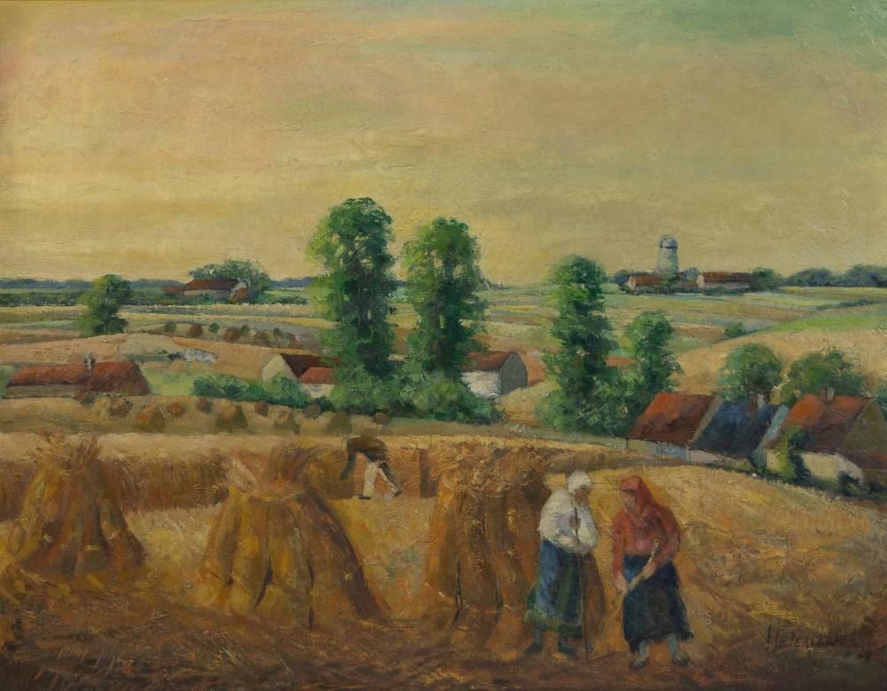 Alfred Pietercelie comparable auction result: alfred pietercelie 1879 1955 oil on canvas landscape with haystacks signed