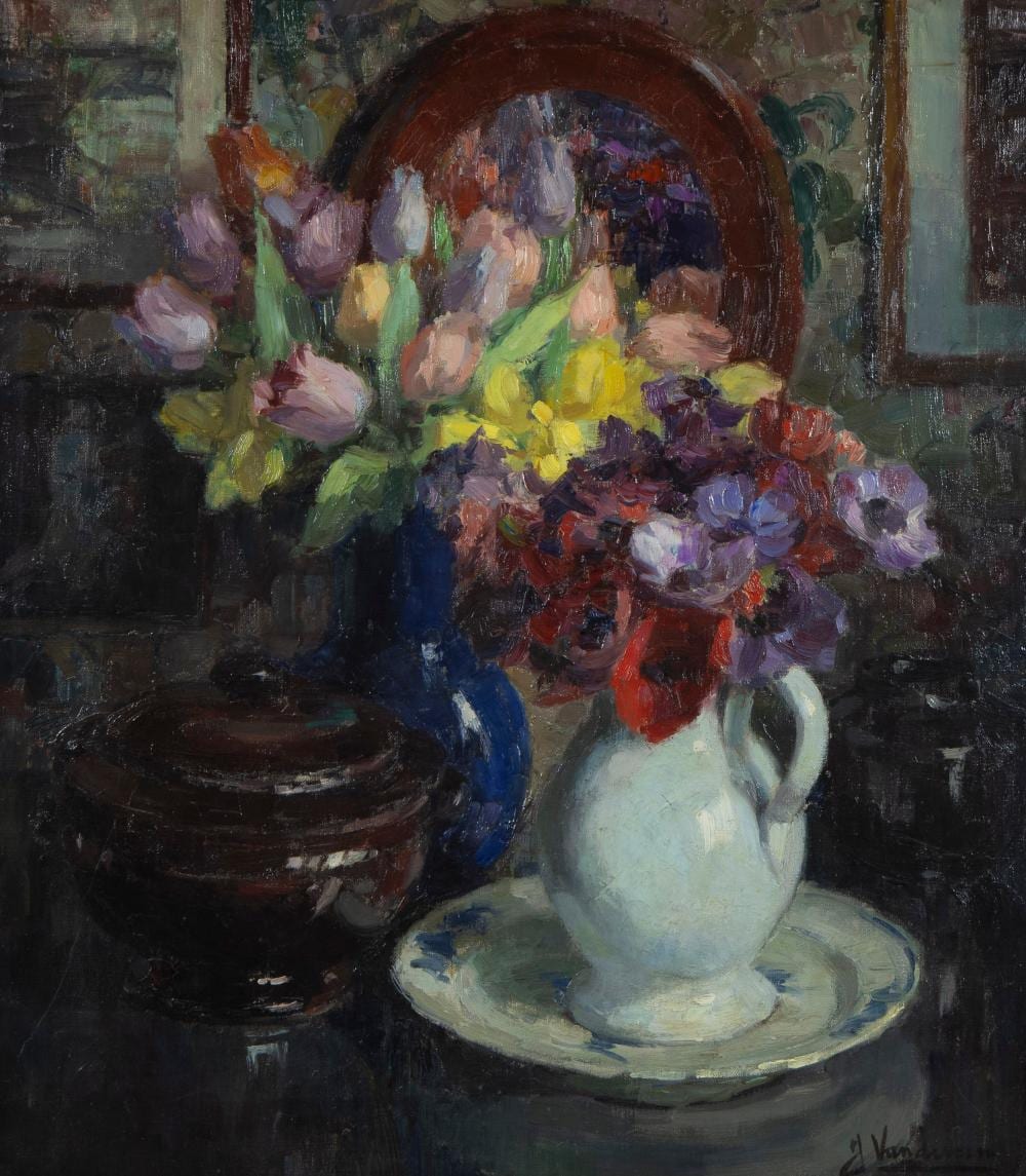 Jules van de Leene comparable auction result: jules van de leene 1887 1962 oil on canvas jar with flowers signed