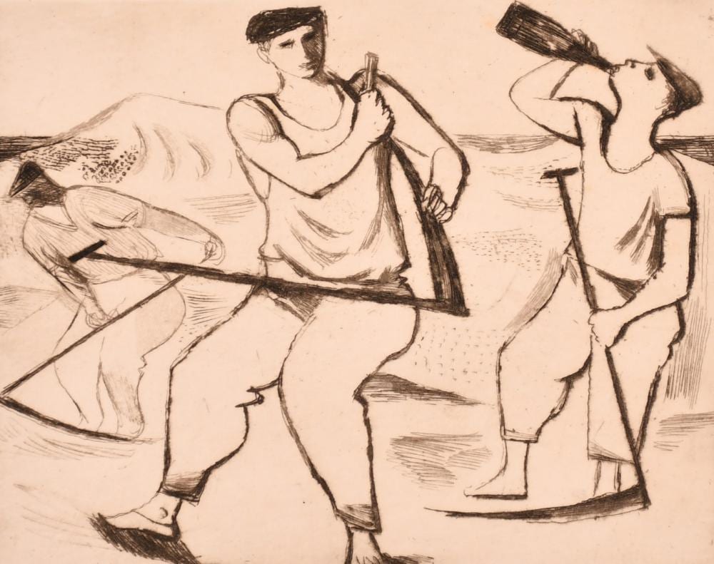 Morris Kestelman comparable auction result: morris kestelman 1905 1988 a group of three etchings of figures in fields or on a beach all signed each p