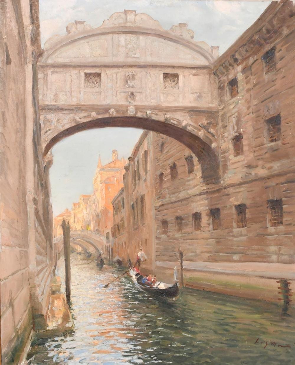 Luigi (1884) Moretti comparable auction result: luigi moretti 1884 1950 a gondola passing beneath the bridge of sighs oil on canvas signed 29 x 24 74