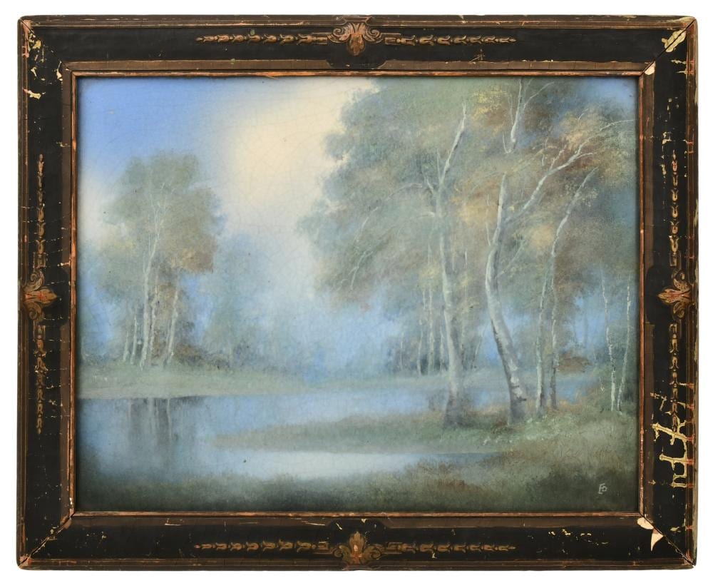 Ed Diers comparable auction result: rookwood pottery opal lake landscape plaque decorated by ed diers