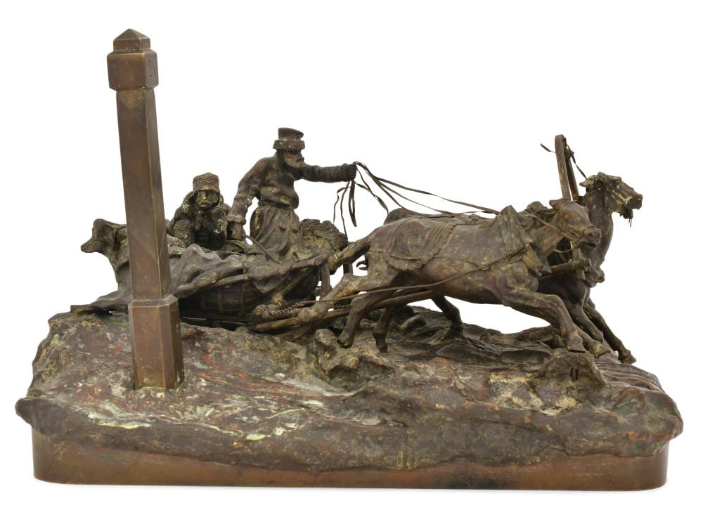 Vasily Grachev comparable auction result: vasily grachev russian 1831 1905 the milepost troika bronze grouping