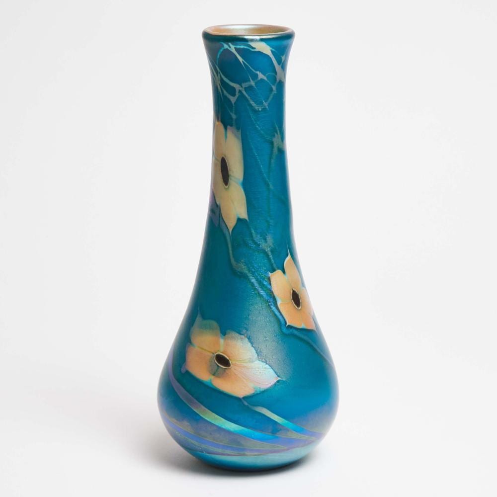 James Lundberg comparable auction result: james lundberg american 1948 1992 iridescent blue glass vase 1976