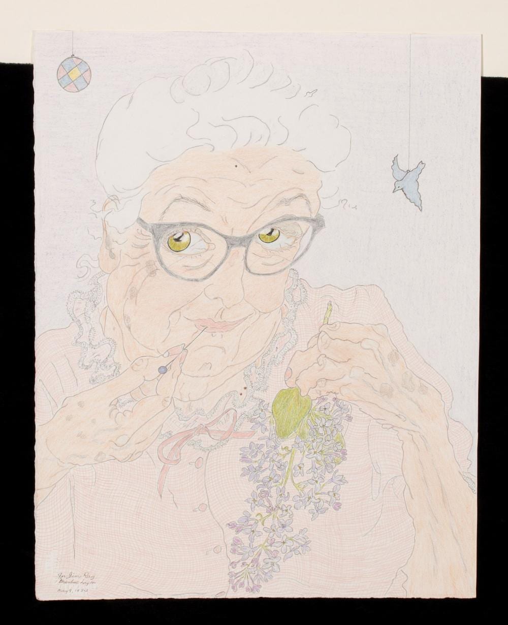 Elizabeth Layton comparable auction result: grandma layton 1909 1993 mixed media on paper