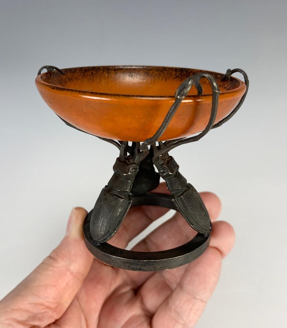 Valdis Kalnroze comparable auction result: rare three beetles metal glass dish by val