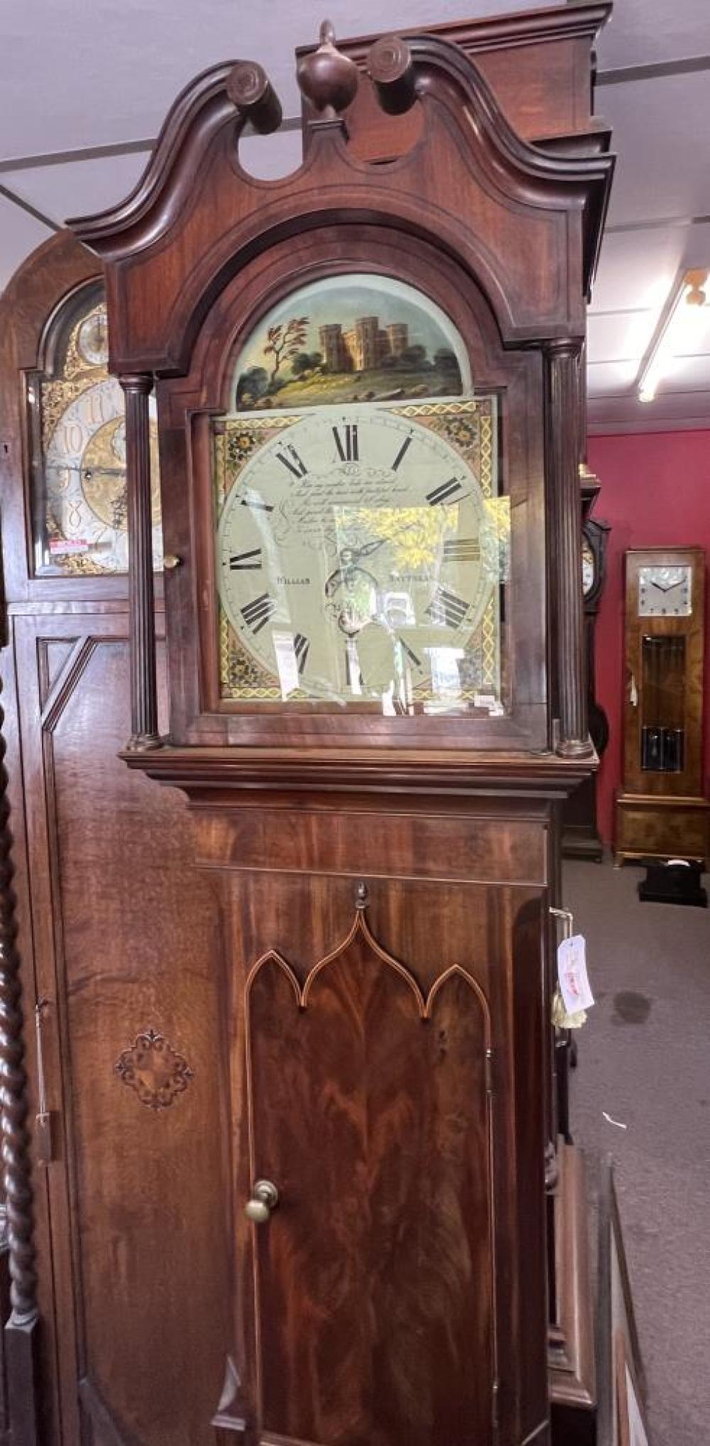 Scottish mahogany longcase clock Barsby auction comp