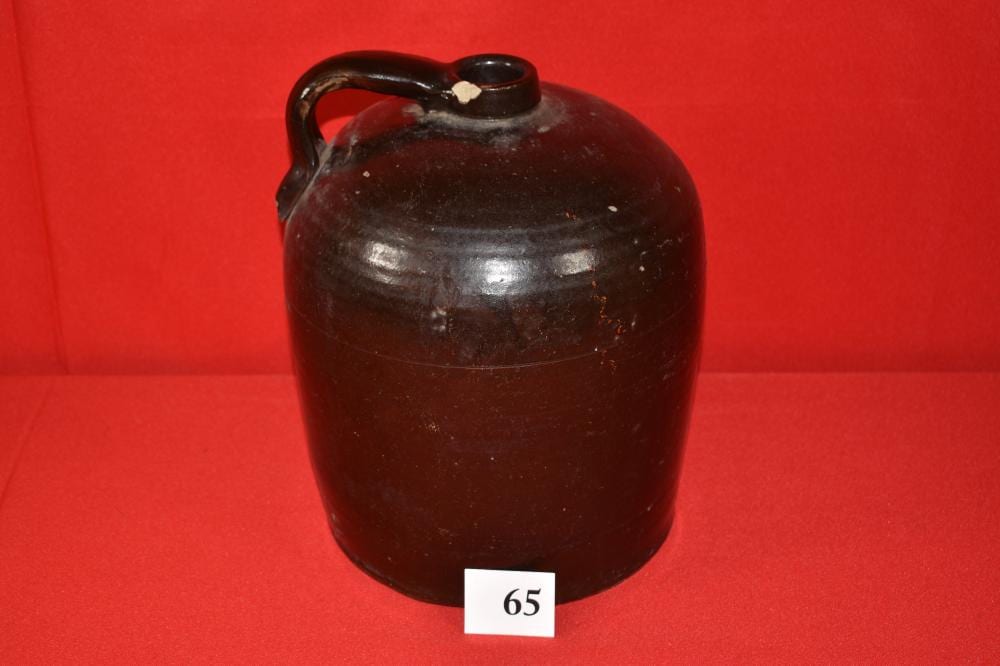 Antique 2 Gallon Stoneware Jug Crock Brown sold by Old Barn Auction, lot 65 — auction record photograph