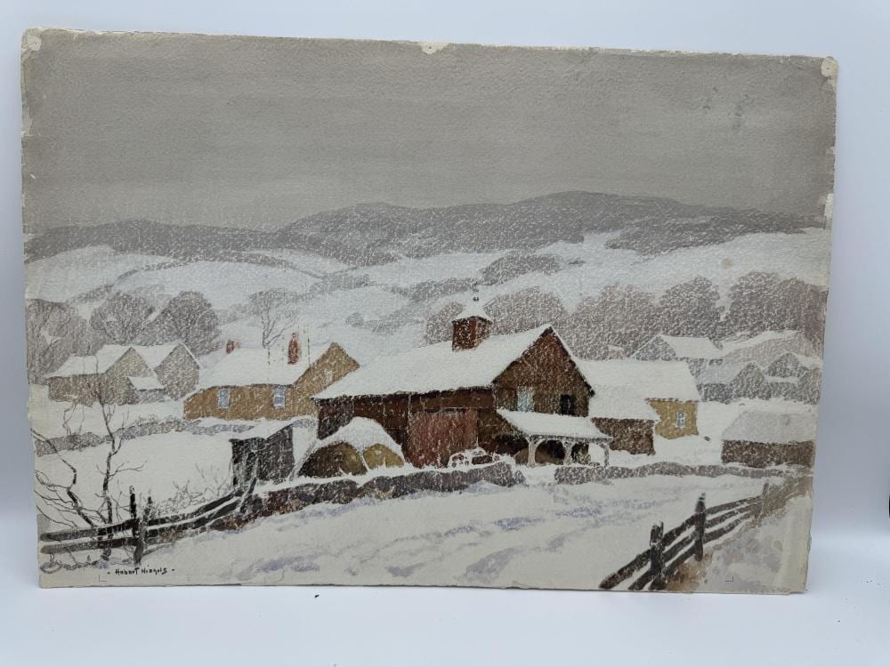 Hobart Nichols comparable auction result: hobart nichols watercolor of farm in snow