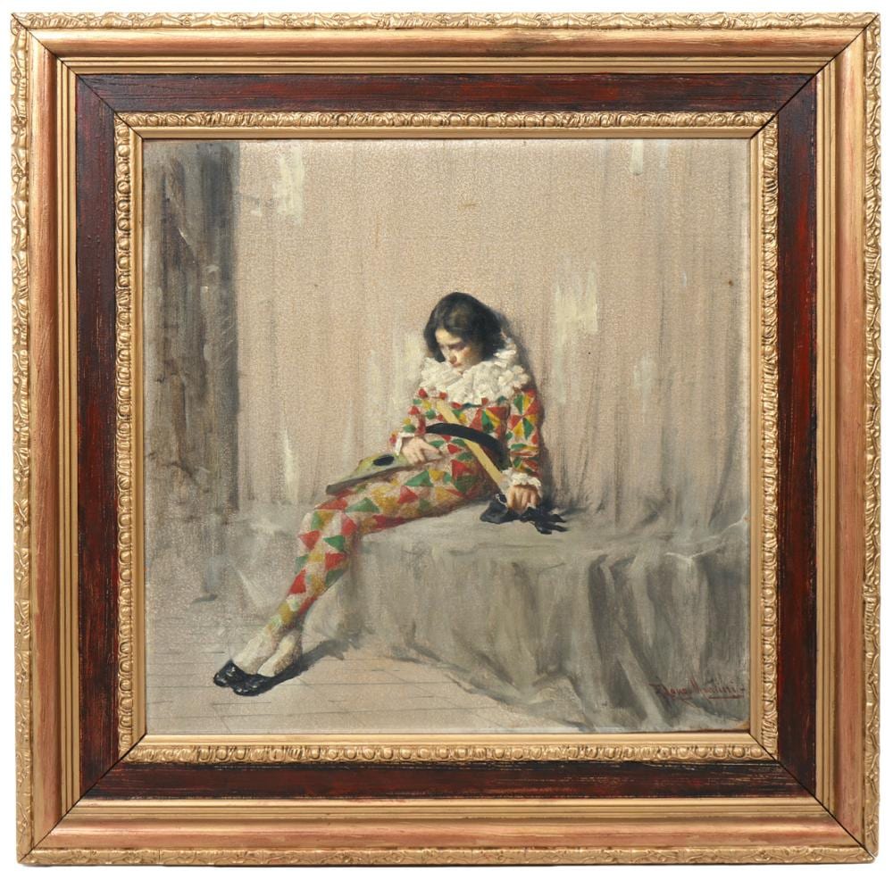 francesco longo mancini harlequin oil painting · Abington Auction Gallery · 2024-09-25 Francesco Longo Mancini comparable auction result: francesco longo mancini harlequin oil painting