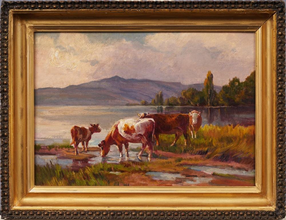 Charles F. Chamberlain comparable auction result: charles franklin chamberlain 1871 1947 antique american impressionist cow grazing oil painting