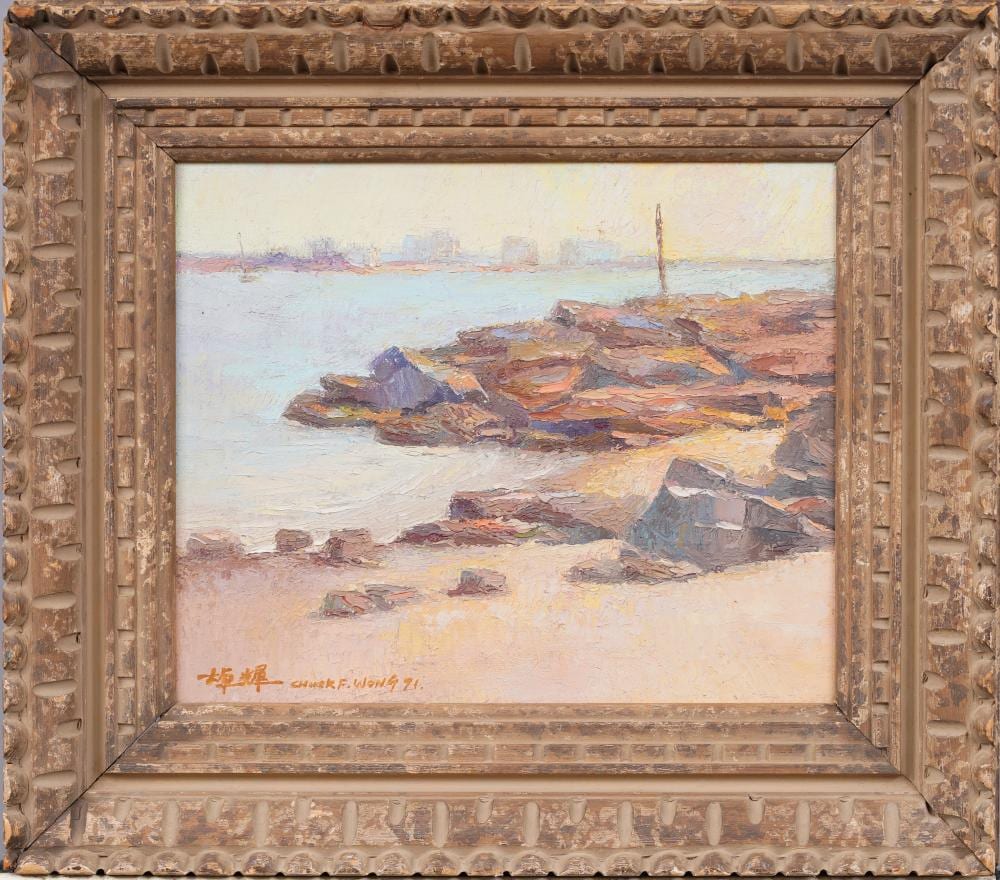 Chuck Fee Wong comparable auction result: chuck fee wong 1931 2008 antique chinese american framed seascape exhibited signed oil painting
