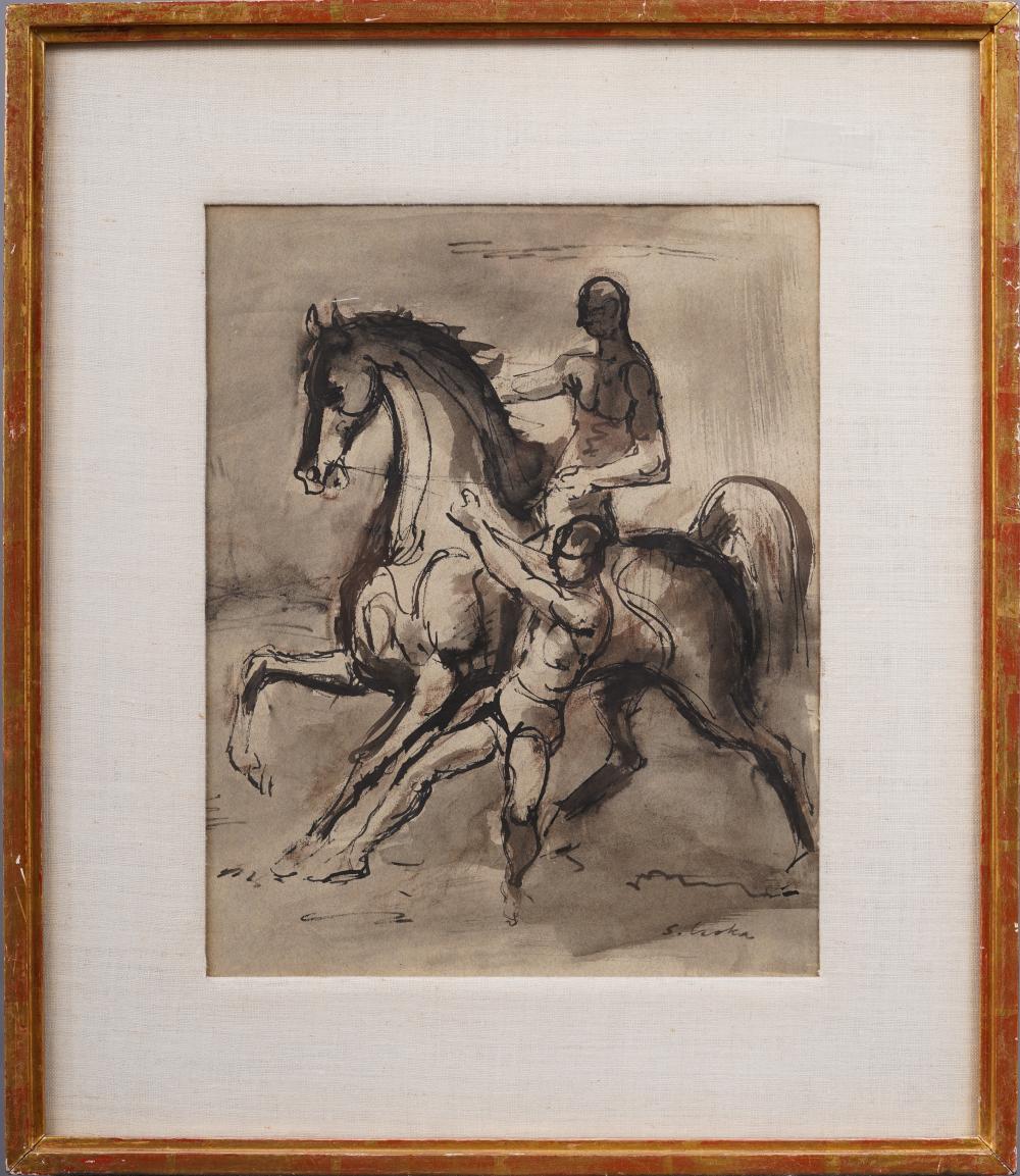 Stephen Csoka comparable auction result: stephen csoka 1897 1989 signed figures on horseback original heydenryk frame